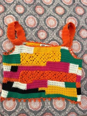 Zara Crochet Patchwork Tank Top - Orange, Yellow, Green, Pink, White, Black